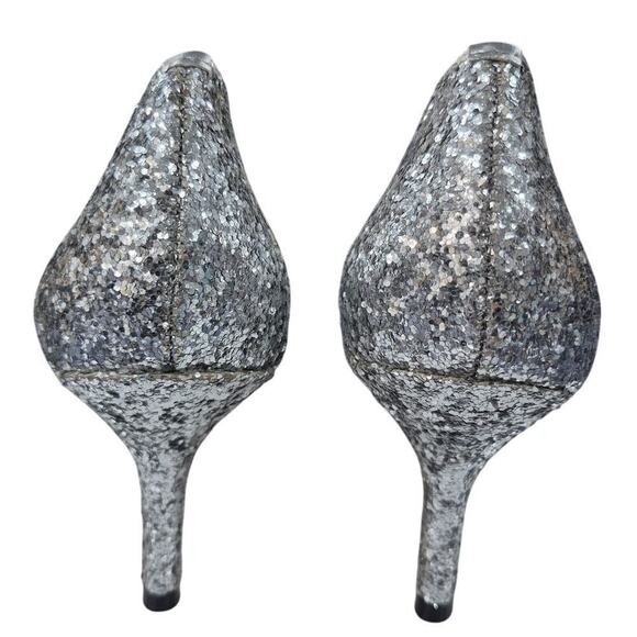 $298 Kate Spade NY Silver Glitter Krysta Pumps Shoes Heel 3” Bow 6M Worn Once - Picture 7 of 9